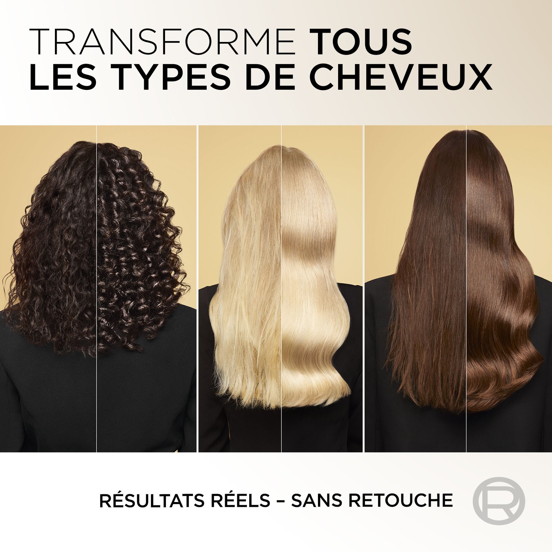 3 femmes de dos avec avant les cheveux avec des frisottis et après des cheveux lisses
